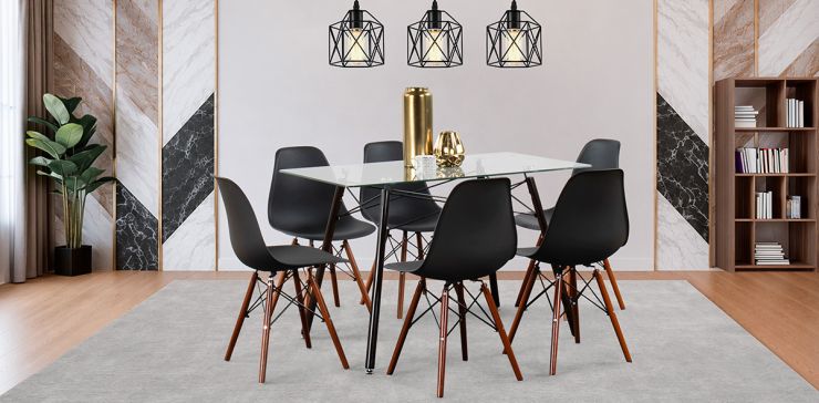 Comedor Rectangular 120 x 70 cm Atlas Café y 6 Sillas Negro