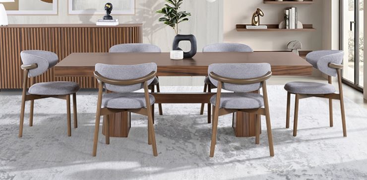 Comedor Rectangular 240 x 120 cm Lynnea con 6 Sillas Gris