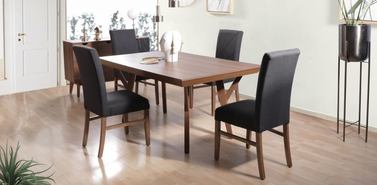 Comedor Matisse con 4 Sillas y Banca Gris