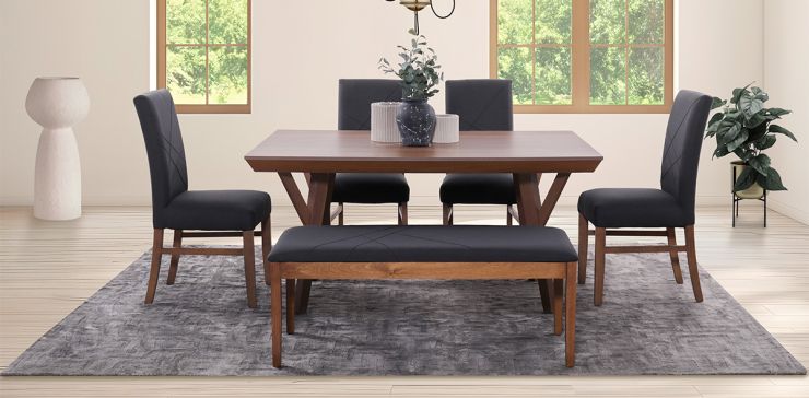 Comedor Matisse con 4 Sillas y Banca Gris