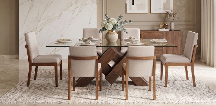 Comedor 180 x 110 cm Pehthouse con 6 Sillas Cretta Beige