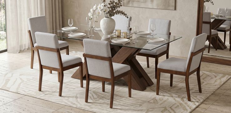Comedor 180 x 110 cm Pehthouse con 6 Sillas Cretta Blanco