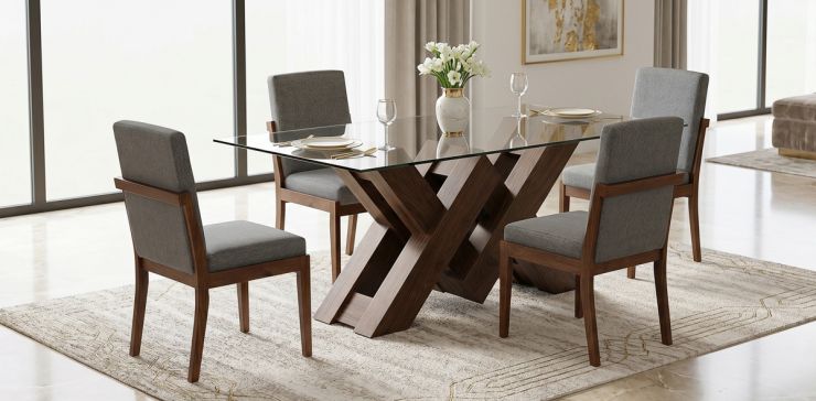 Comedor 180 x 110 cm Pehthouse con 4 Sillas Cretta Gris