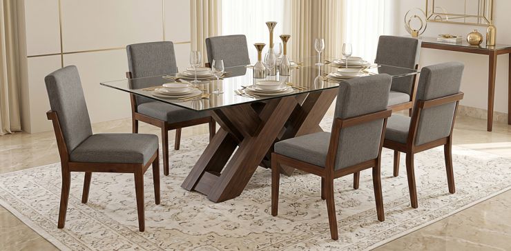 Comedor 180 x 110 cm Pehthouse con 6 Sillas Cretta Gris