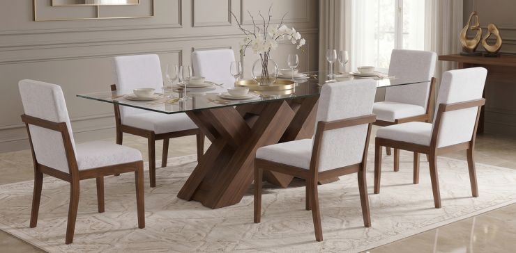 Comedor 220 x 120 cm Pehthouse con 6 Sillas Cretta Blanco