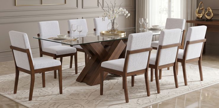 Comedor 220 x 120 cm Pehthouse con 8 Sillas Cretta Blanco