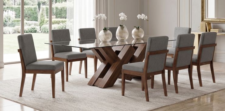 Comedor 220 x 120 cm Pehthouse con 8 Sillas Cretta Gris
