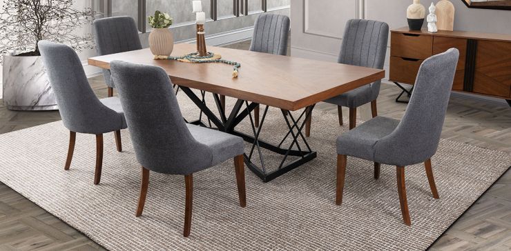 Comedor 240 x 107 cm Piastri con 6 Sillas Gris