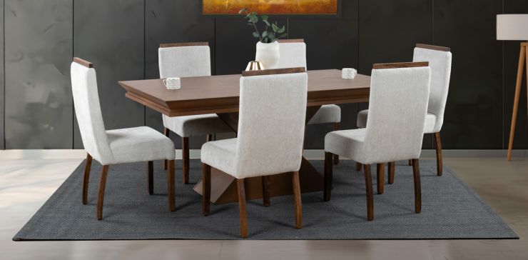 Comedor Rocella con 6 Sillas Beige