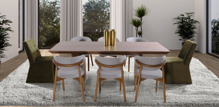 Comedor 240 cm Spezza con 6 Sillas Lynnea Gris y 2 Sillas Spezza Verde