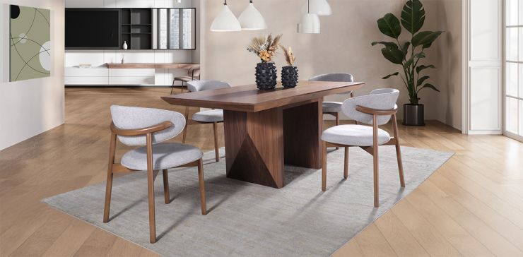 Comedor 180 cm Nogal Spezza con 4 Sillas Lynnea Gris