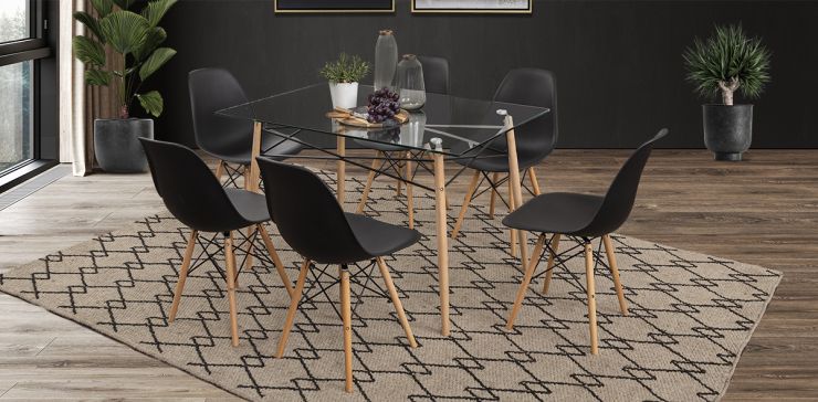 Comedor Atlas In Natural con 6 Sillas Negro
