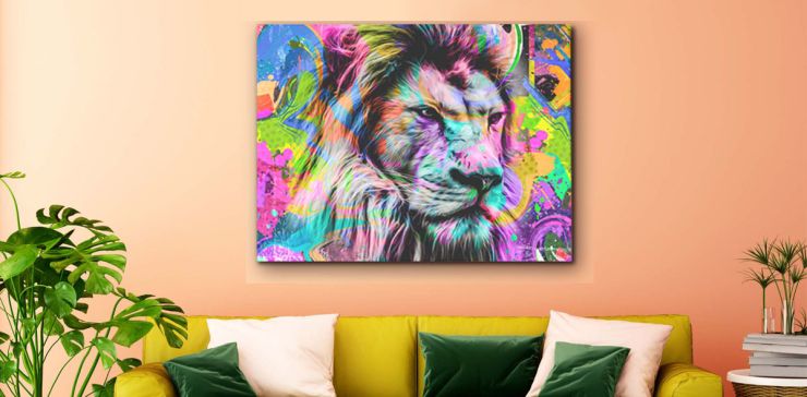 Cuadro 80 x 130 cm Cabeza de León Multicolor