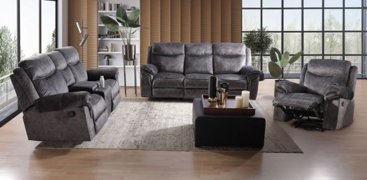 Sala con Reclinables Twin Falls Gris 3 Piezas