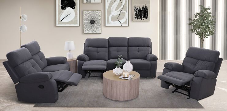 Sala con Reclinables Toronto Gris Obscuro 3 Piezas HS
