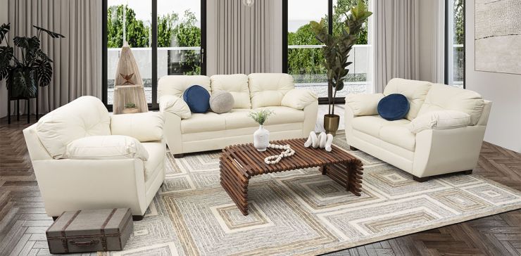 Sala de Piel Derby Tz Beige 3 Piezas