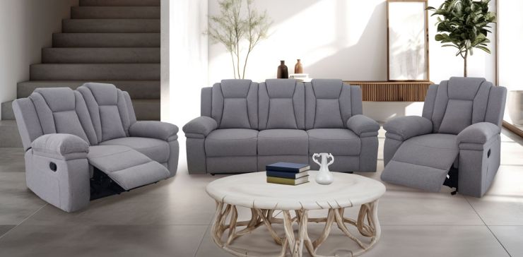 Sala con Reclinables Montreal Gris 3 Piezas